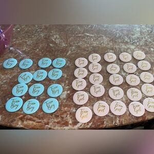 GENDER Reveal Team Boy Team Girl Bink Blue Gold Buttons Brooch Shiny Baby